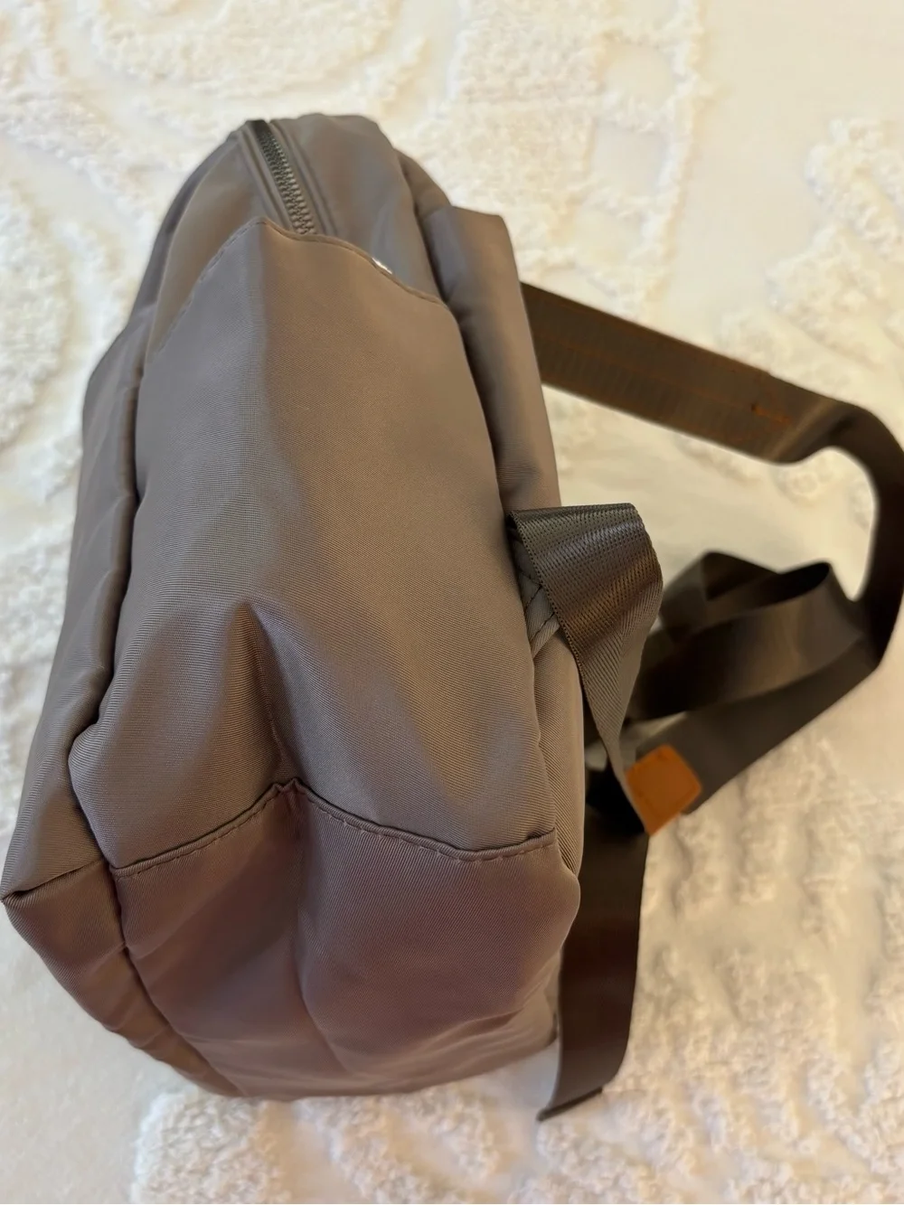 Dafuqi Backpack Taupe Gray Tan Faux Leather Silver Accents medium size NWT